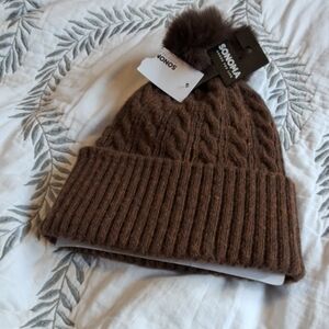 Sonoma Chocolate Cable Knit Beanie with Pom Pom